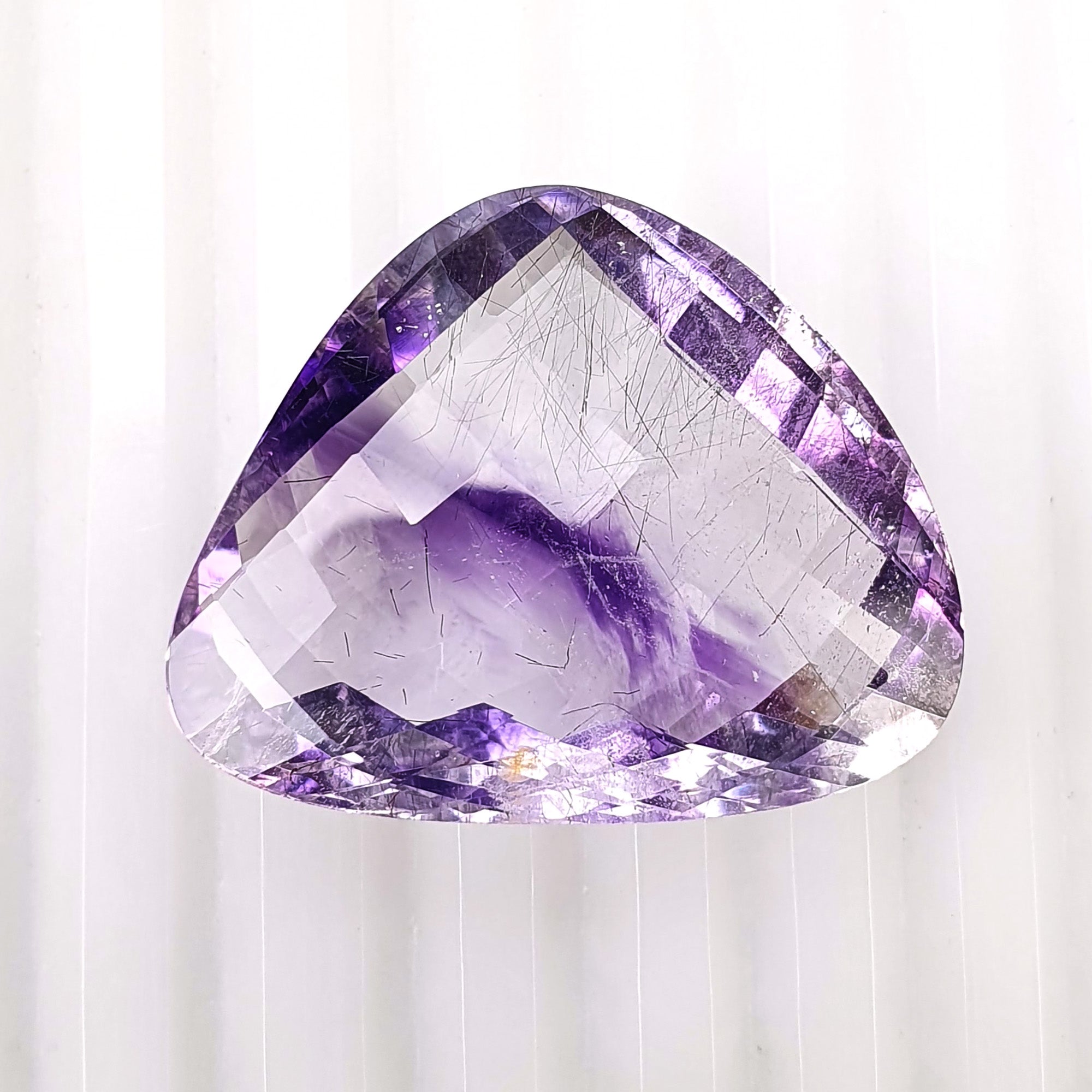 Natural Untreated Purple RUTILE AMETHYST Quartz Gemstone - 40.00cts Checker Cut Triangle Shape 28x23mm (Video Included) - Perfect for Jewelry Making, Crystal Healing & Collection