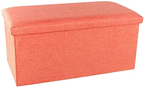 HCGZ Collapsible Folding Storage Ottoman Bench - Under Desk Footstool with Solid Wood Frame, 40x25x25cm (16x10x10inch), Orange - Perfect for Small Spaces, Living Room, Bedroom & Home Office Organization