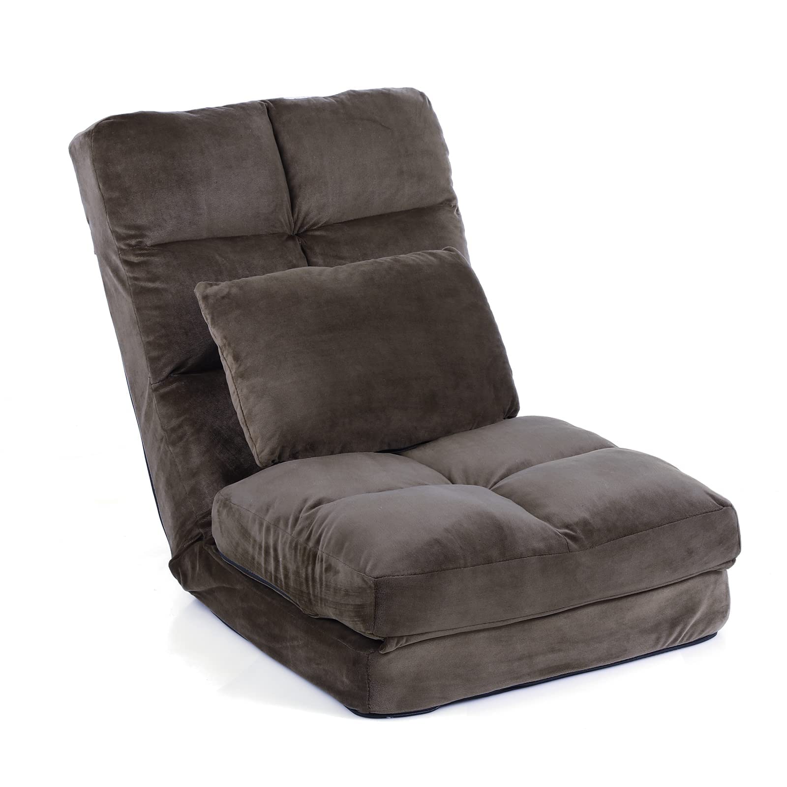 Adjustable Indoor Chaise Lounge Sofa - 14-Position Reclining Floor Chair with Back Support & Pillow for Adults - Foldable Lounger for Living Room, Bedroom, Home Office & Reading Nook - Model 8823 (Brown)