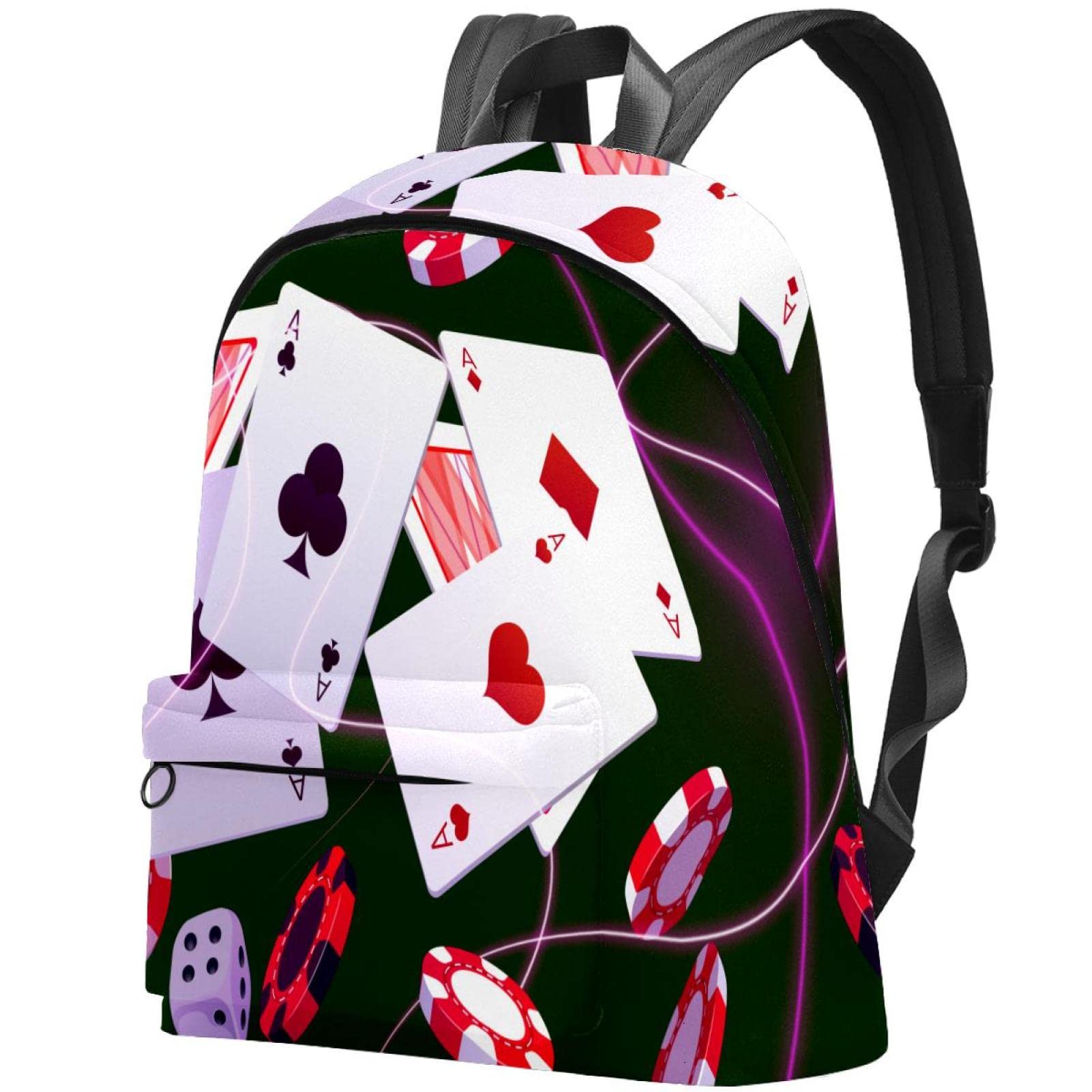 Stylish Canvas Backpack for College & Travel - Waterproof Unisex Laptop Backpack with Magic Colorful Poker Dice Print - Perfect for School, Work, Commuting & Weekend Getaways