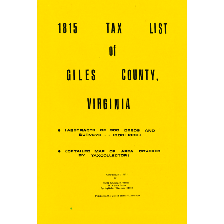 1815 Giles County Virginia Personal Property Tax Records - Genealogy & Historical Research Documents for Ancestry & Family History Studies