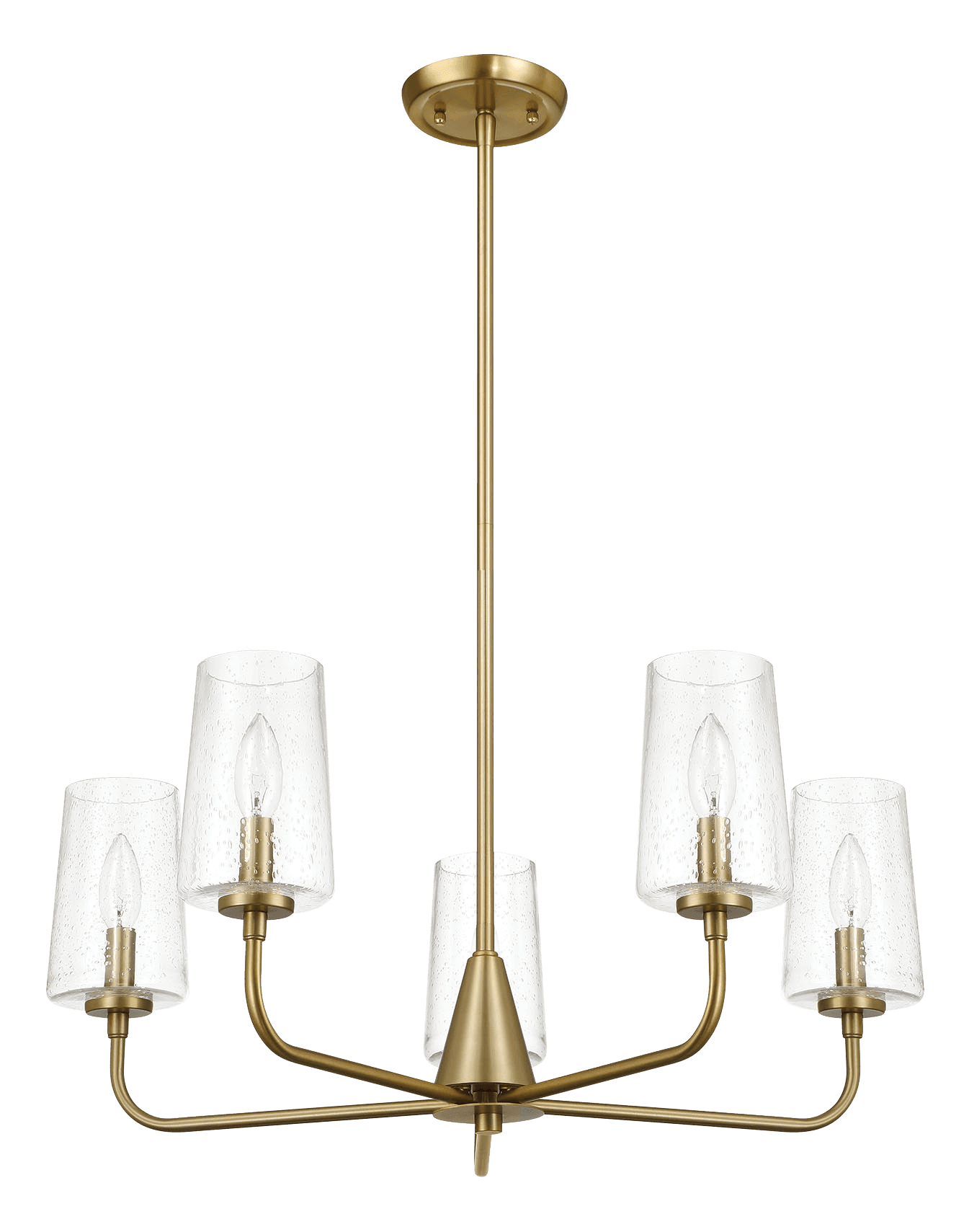 Dazzle 5-Light Chandelier with Clear Seeded Glass & Satin Brass Finish - Elegant Dining Room Lighting for Modern Home Decor