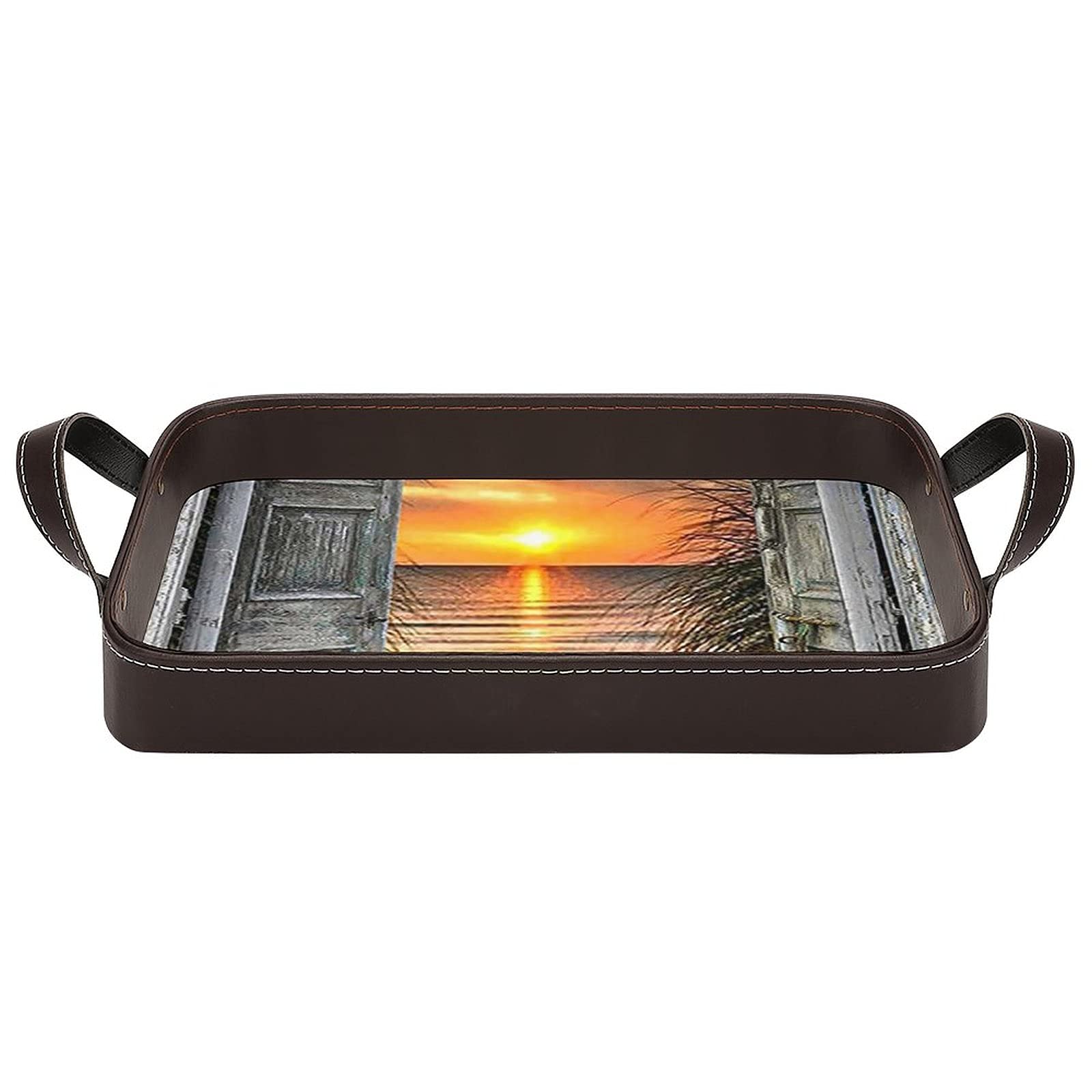 Sunset Beach PU Leather Rolling Tray - Waterproof Leather Storage Tray for Home Organization | Perfect for Rolling Papers, Jewelry, Keys & Office Supplies
