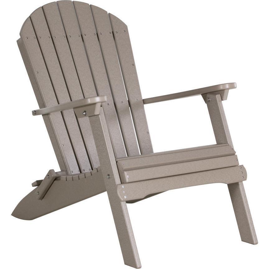 LuxCraft Weatherwood Folding Recycled Plastic Adirondack Chair with Cup Holder - Outdoor Patio, Garden, Poolside & Deck Furniture for Relaxing