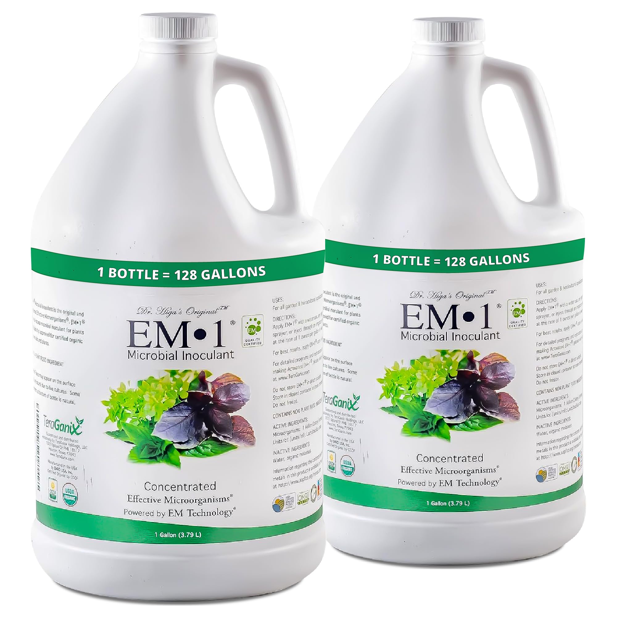 TeraGanix EM-1 Microbial Inoculant Concentrate - 1 Gallon (2 Pack) | Organic Soil Conditioner & Root Enhancer for Plants | Liquid Probiotic Boosts Seed Germination | Ideal for Gardens, Hydroponics & Lawn Care | Perfect for Indoor & Outdoor Plant Growth