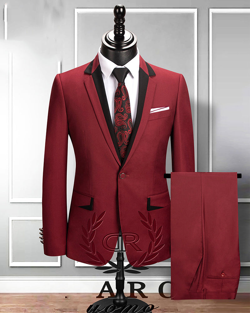Elegant Slim Fit Burgundy Tuxedo Suit Set for Men - Wedding Jacket + Vest + Pants (CB0916) | Perfect for Formal Events, Prom, Gala & Black Tie Occasions