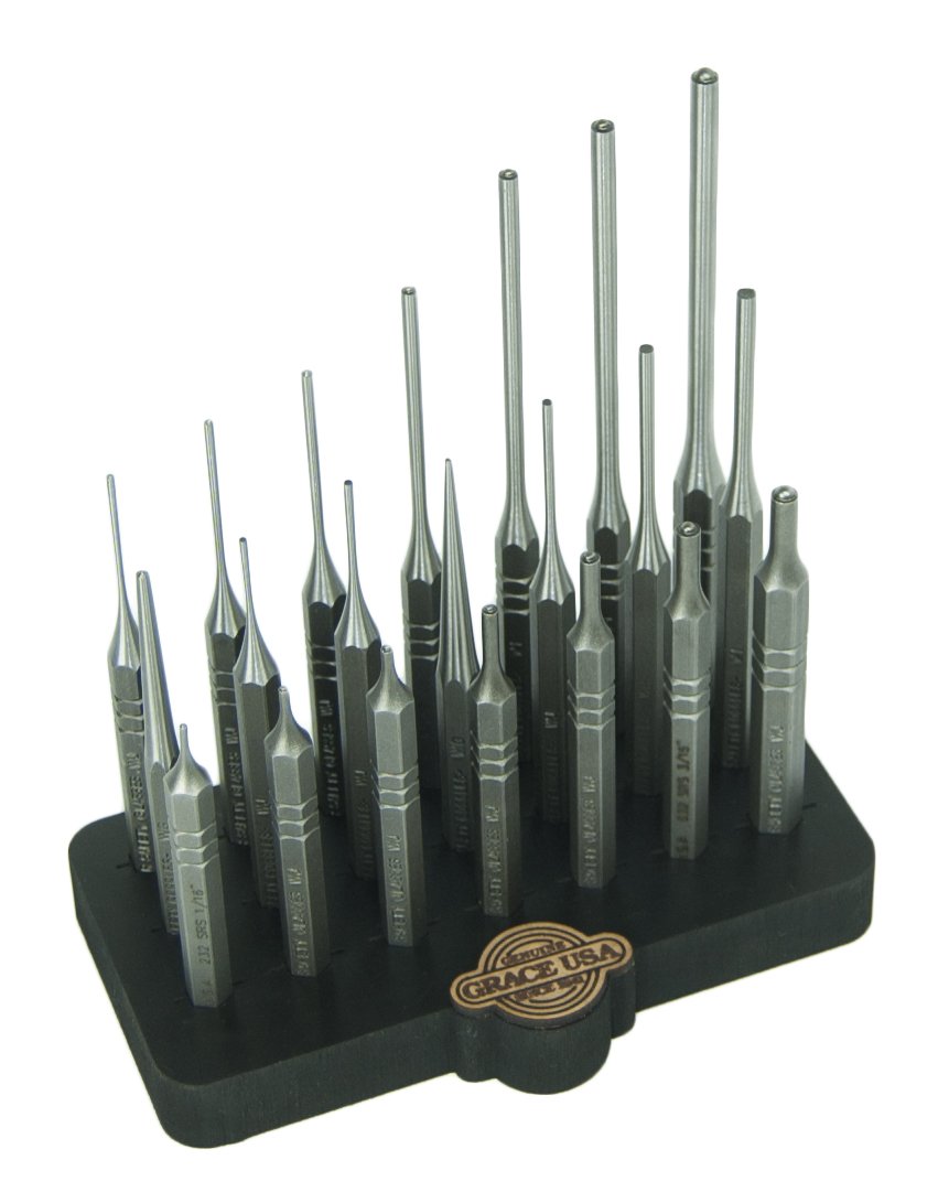 Grace USA 21-Piece Steel Punch Set with Bench Block - Professional Gunsmithing Tools & Accessories for Gun Repair, Maintenance & DIY Projects