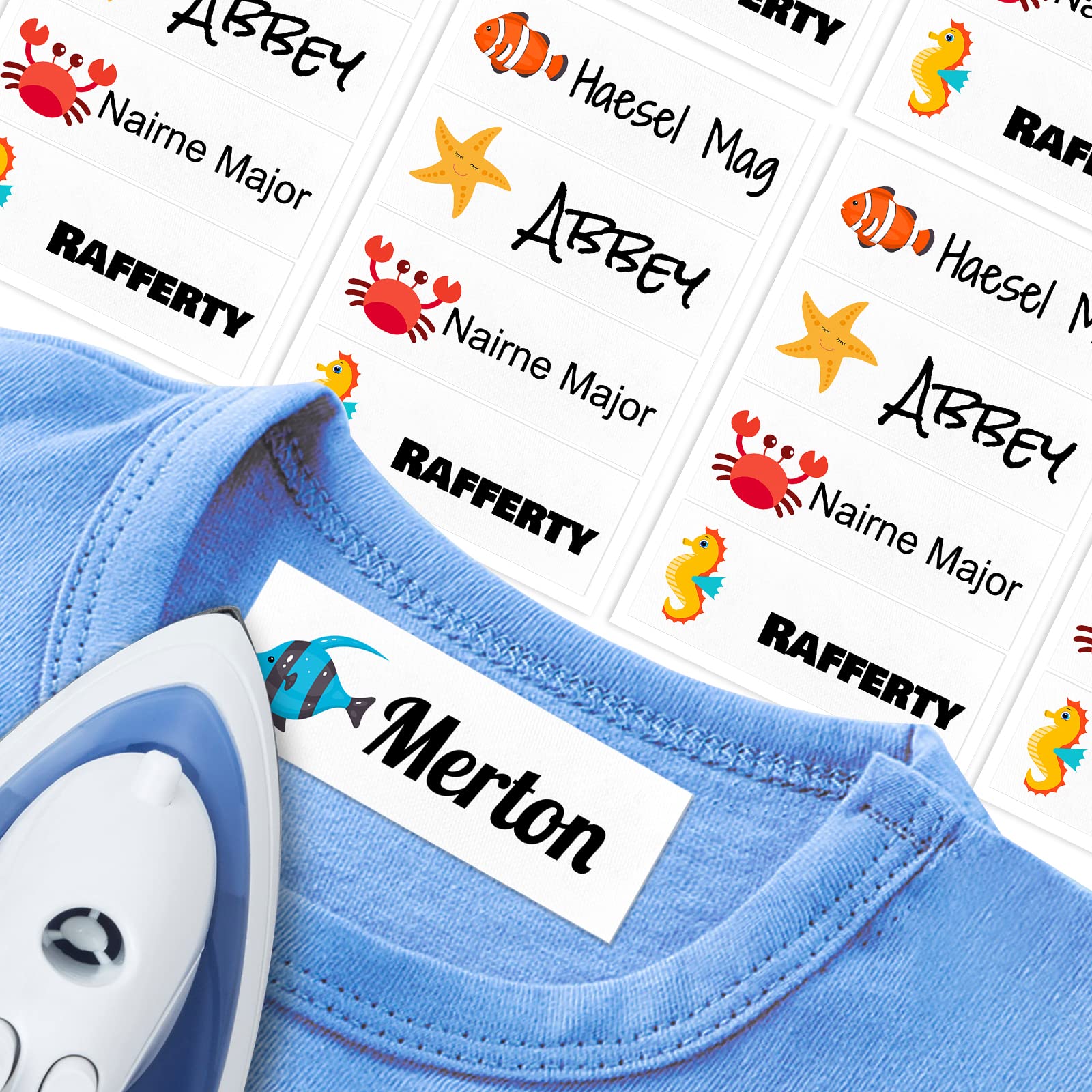 36 PCS Iron-On Fabric Labels for Clothing - Personalized Washable Name Tags for Kids & Adults (2.48