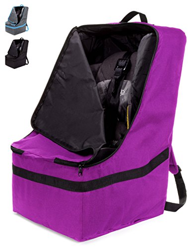 ZOHZO Adjustable Padded Car Seat Travel Backpack - Waterproof & Durable Tote for Infant & Toddler Car Seats (Purple with Black Trim) - Perfect for Airplane, Road Trips & Storage
