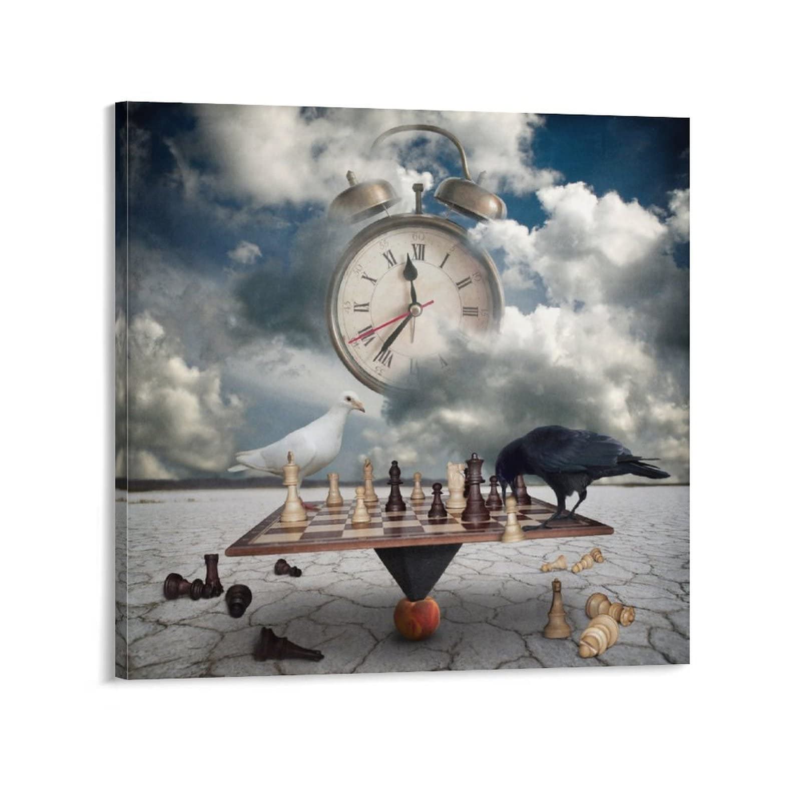 24x24inch (60x60cm) Abstract Oil Painting Art Poster - Bird Playing Chess Wall Decor for Office, Bedroom & Living Room | Modern Home Decor Gift Idea | Perfect for Game Rooms, Study Areas & Creative Spaces