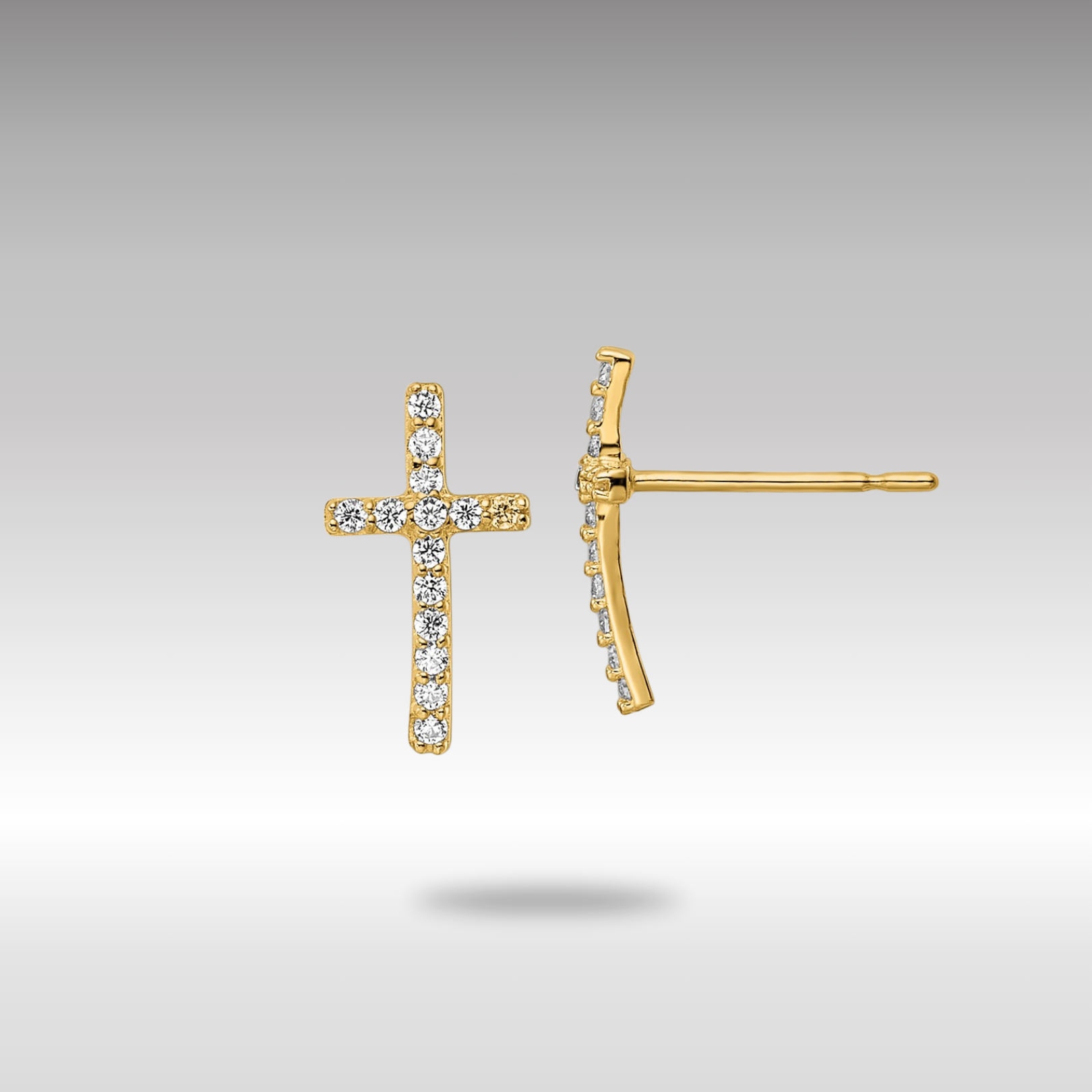 14K Gold Plated CZ Cross Post Earrings for Women - Hypoallergenic Cubic Zirconia Studs (Model YE2121) - Perfect for Church, Weddings & Everyday Elegance