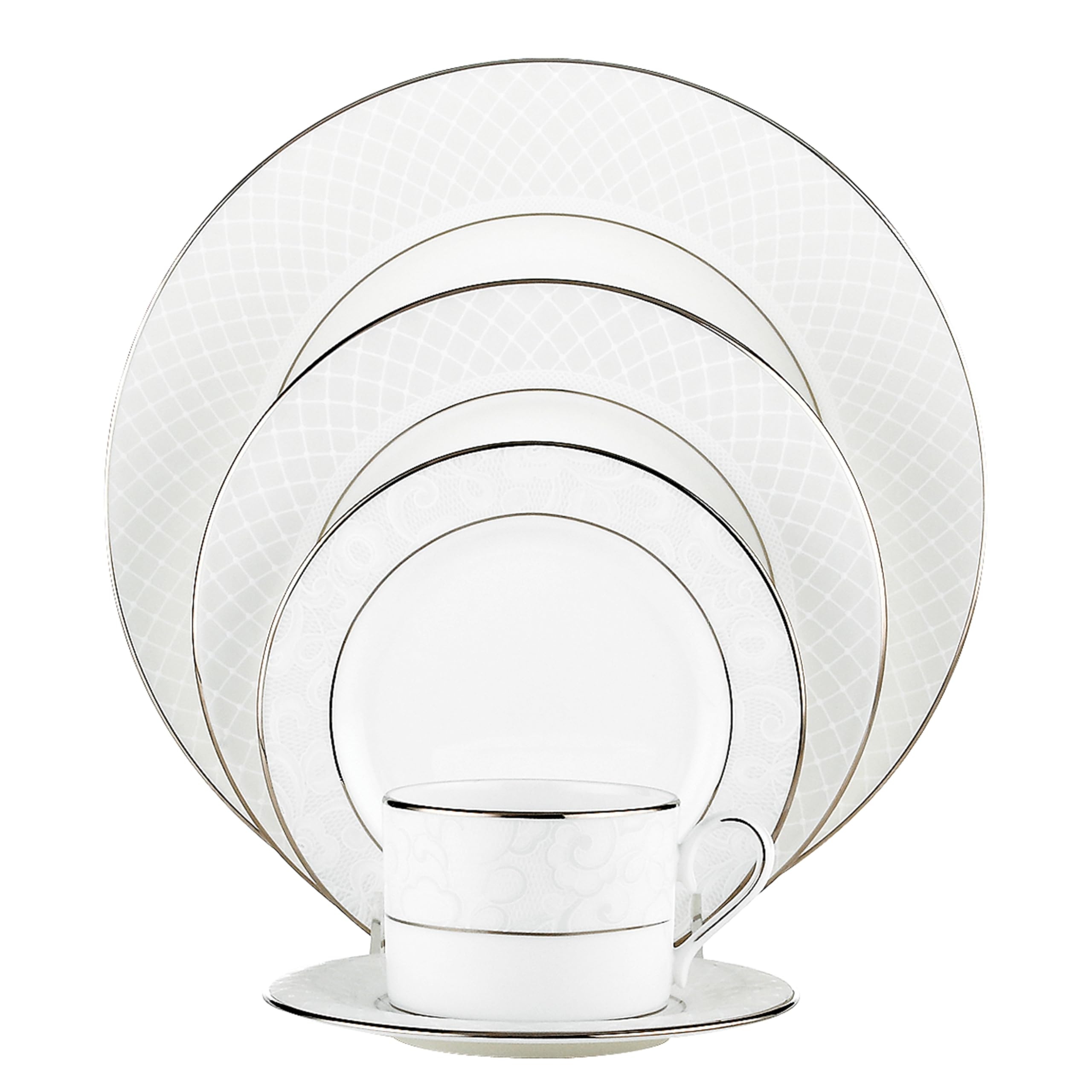 Lenox Venetian Lace 5-Piece Place Setting - Fine Bone China Dinnerware Set, White Porcelain Tableware for Formal Dining, Wedding Registry & Holiday Entertaining