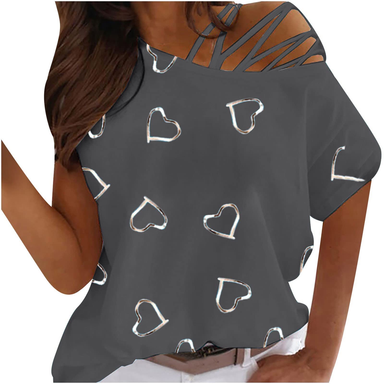 Women's Plus Size Casual Summer Tops - Cute Hollow Out Short Sleeve Blouse with Heart Print | Perfect for Beach Outings, Date Nights & Everyday Wear