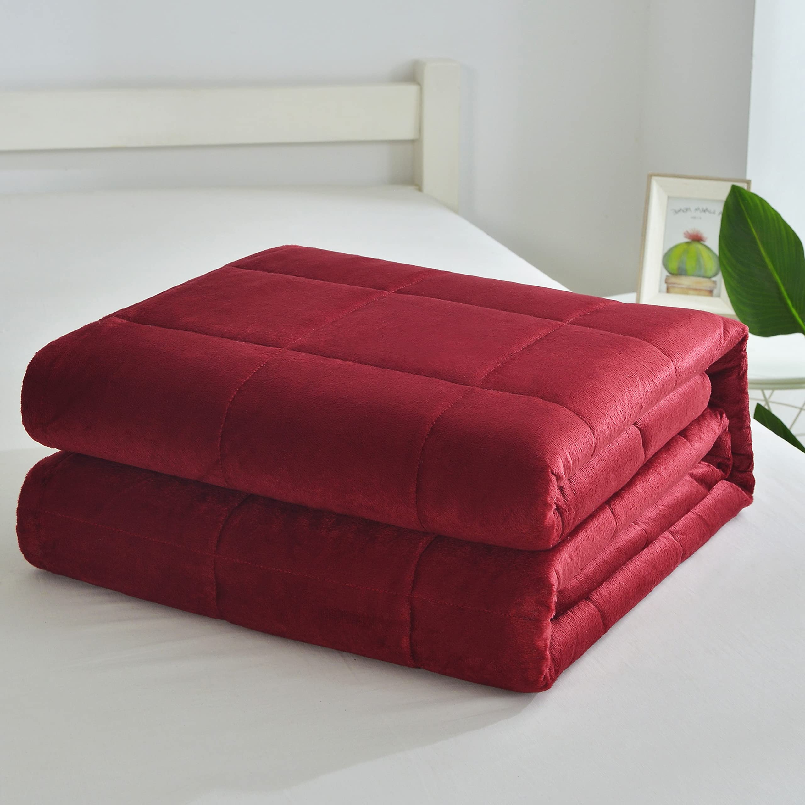 25 lbs Weighted Blanket - Reversible Quilted Velvet Microfiber All-Season Heavy Comforter for California King Bed | Stress Relief, Anxiety & Sleep Aid | Perfect for Adults, Kids & Home Decor (Burgundy)