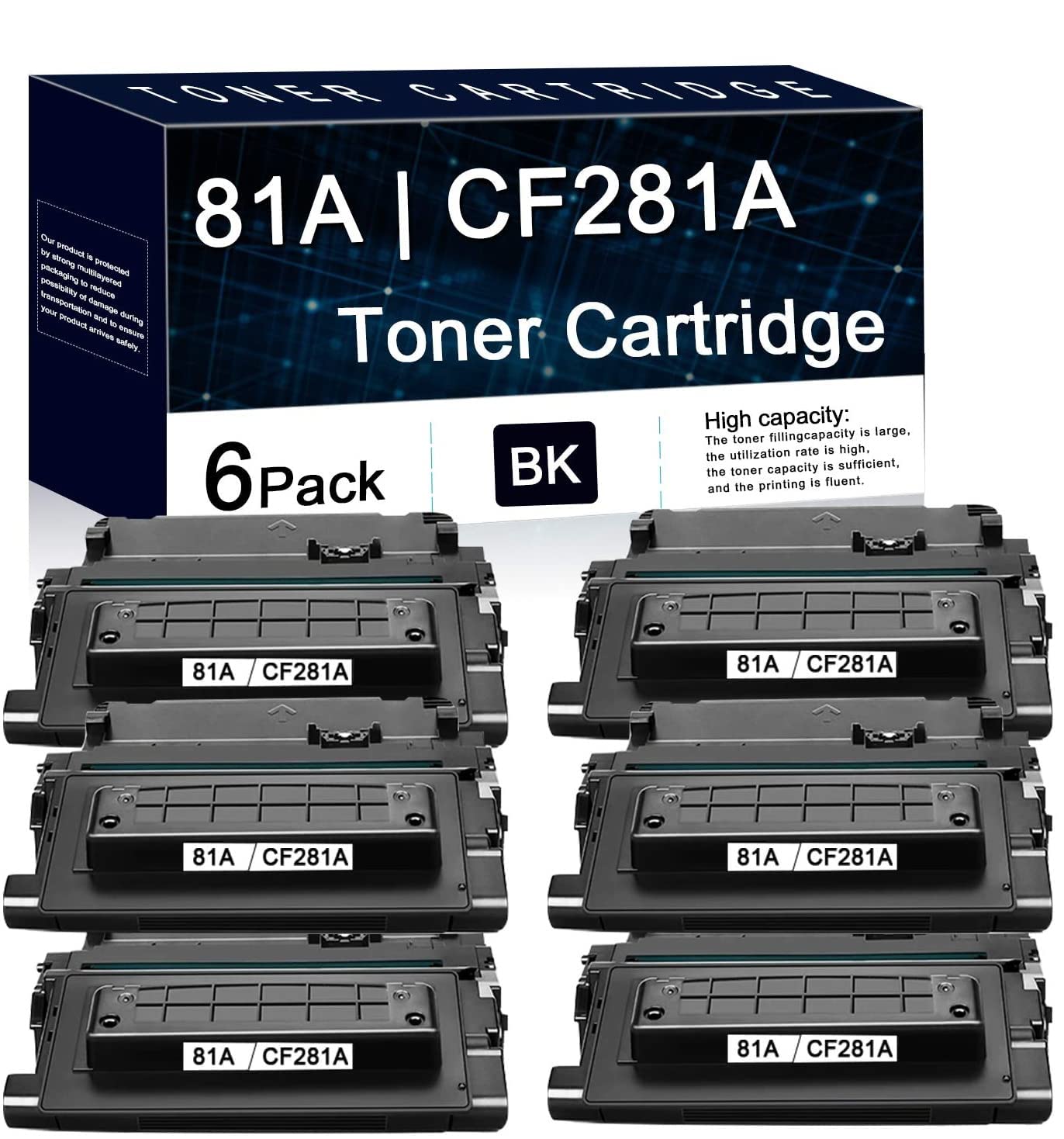 6-Pack Black 81A Toner Cartridge for HP LaserJet M604-M630 Printers - Office & Home Use
