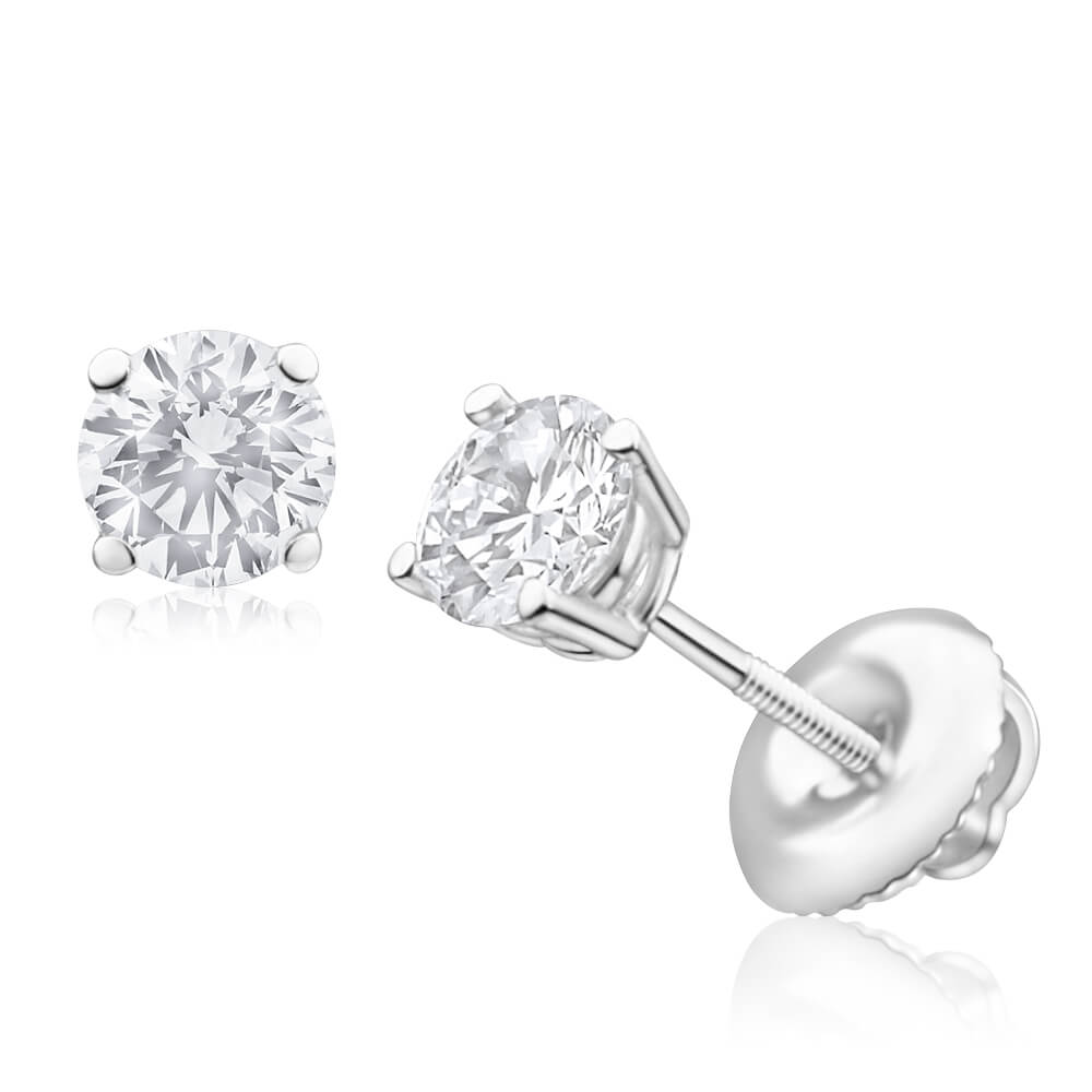 18ct White Gold 3/4 Carat Diamond Stud Earrings for Women - Classic Round Cut Diamond Earrings for Everyday Wear & Special Occasions