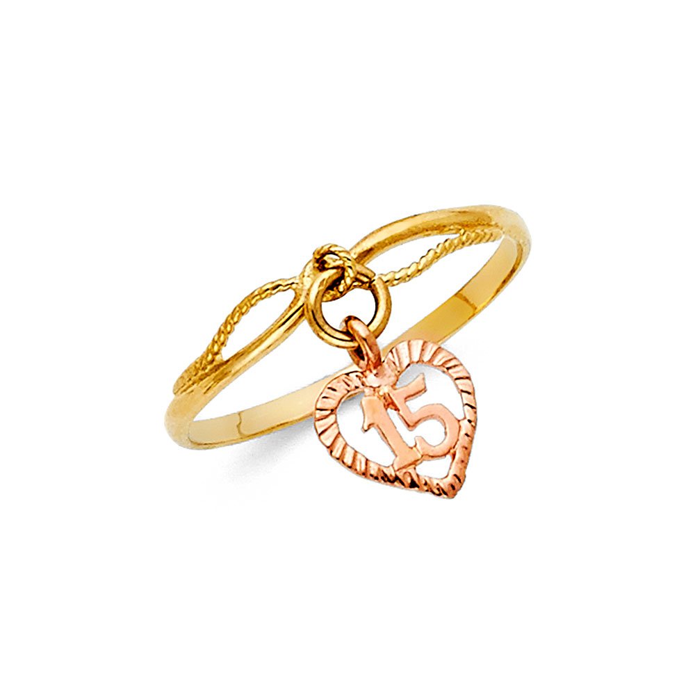 14K White & Yellow Gold Two-Tone 15th Birthday Quinceañera Ring for Women - Elegant Anniversary & Sweet 16 Jewelry Gift for Teens, Bridesmaids, Special Occasions