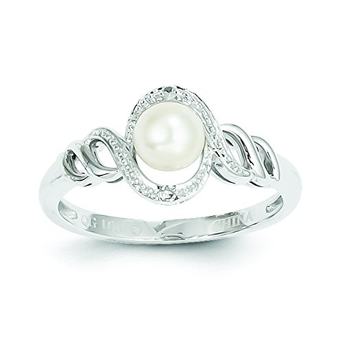 10K White Gold Freshwater Cultured Pearl and Diamond Ring - Size 7 | Elegant Bridal Jewelry, Anniversary Gift for Her, Wedding Band, Engagement Ring