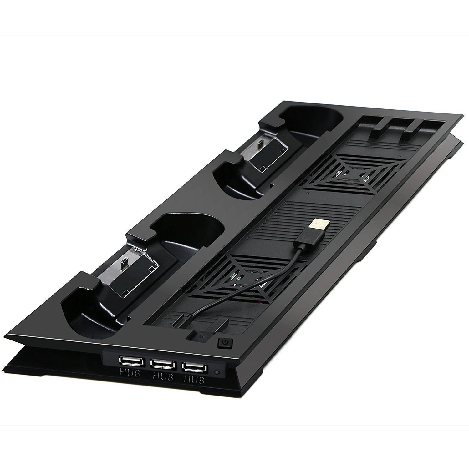 Vertical Cooling Stand for Sony PS4 Slim - 4-in-1 USB Hub with Built-in Fan, Controller Charger & Cooling Station | Perfect for Gaming Setup & Console Protection
