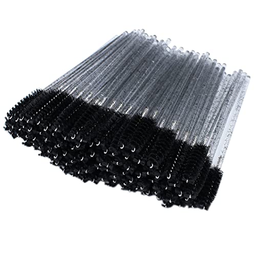 300 Pcs Disposable Mascara Wands - Crystal Handle Eyelash Extension Brushes for Professional Lash Artists | Perfect for Salon, DIY Lash Extensions & Makeup Application (Black)