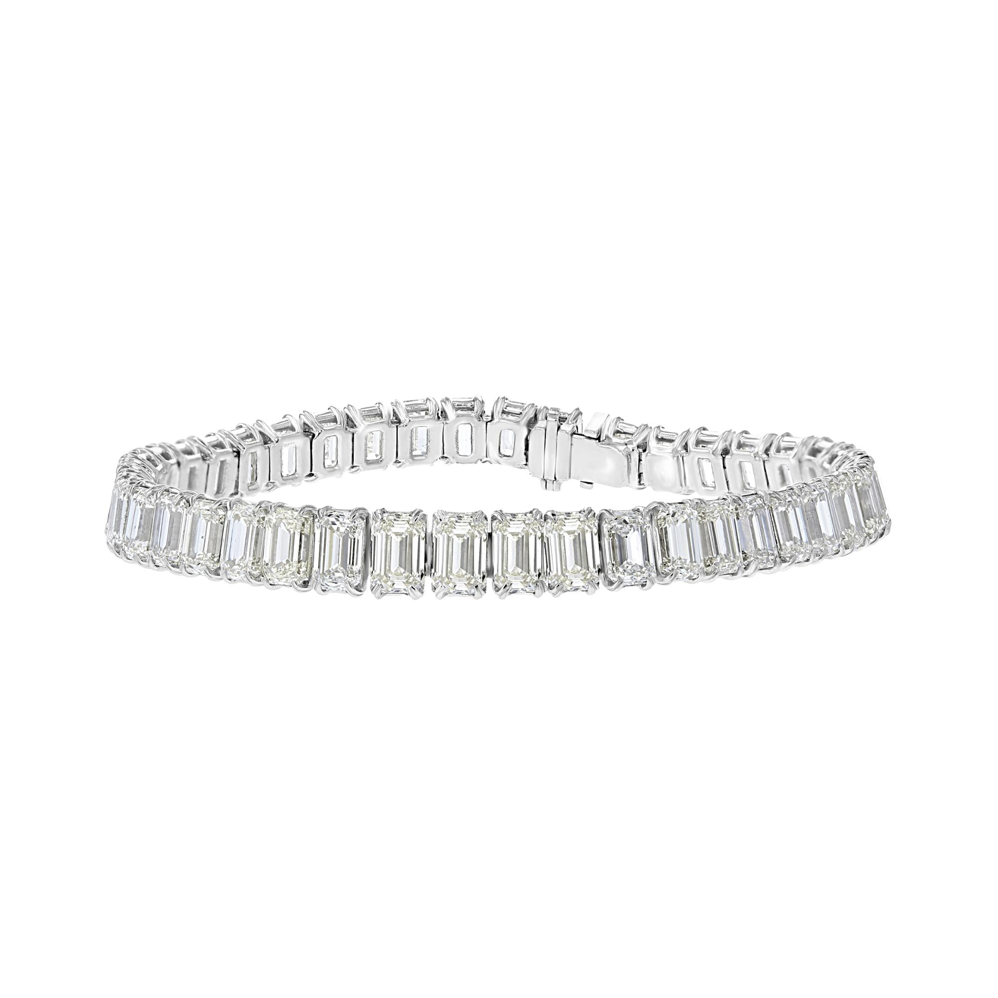 12.82CTW Platinum Emerald and Diamond Tennis Bracelet - Elegant Jewelry for Weddings, Parties & Special Occasions