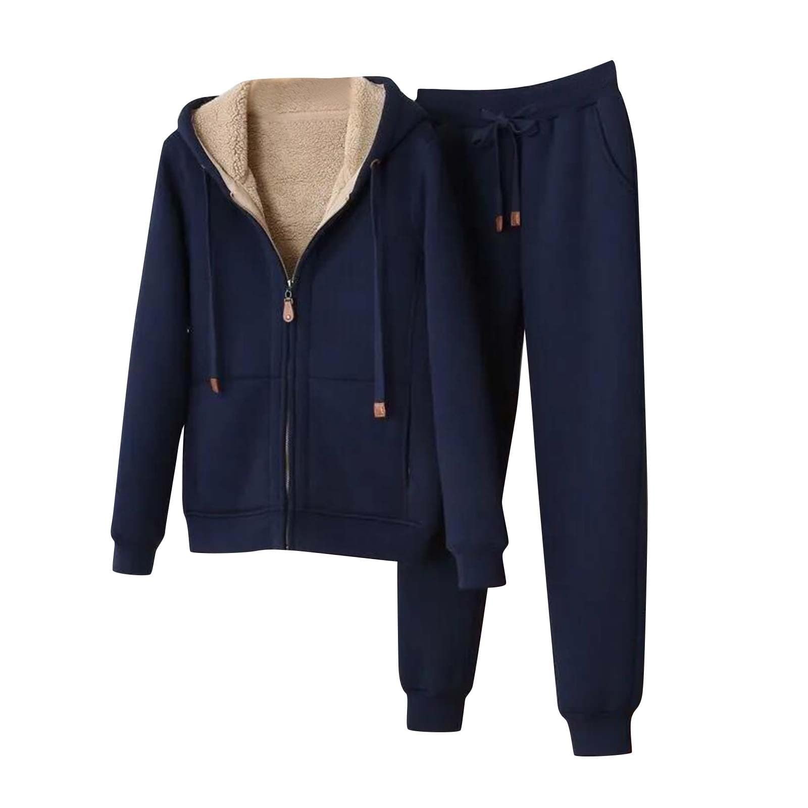 Women's Fleece Tracksuit Set - Cozy Plush Zip-Up Hoodie & Drawstring Joggers with Pockets | Gym, Yoga, Running & Lounge Wear | Winter Athletic Matching Outfit for Sports & Leisure