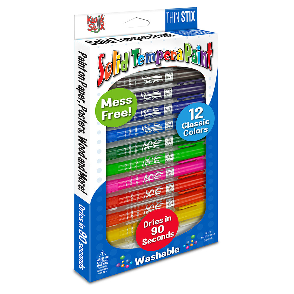 Kwik Stix ThinStix No Mess Tempera Paint Set - 12 Classic Colors for Kids | Non-Toxic, Fast-Drying Art Supplies for Classroom, Home & DIY Craft Projects