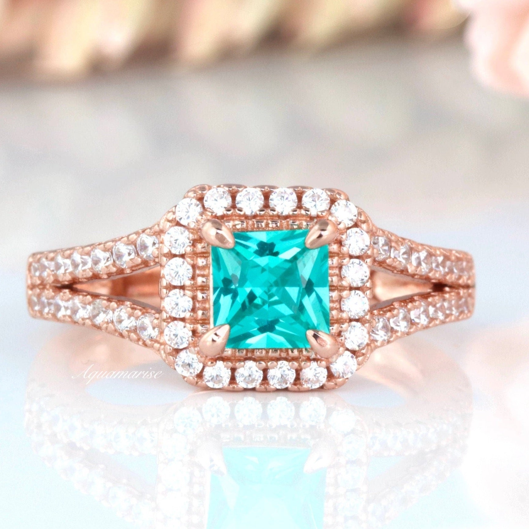 Exquisite 14K Rose Gold Vermeil Split Shank Paraiba Tourmaline Ring | Elegant Jewelry for Weddings, Anniversaries & Special Occasions