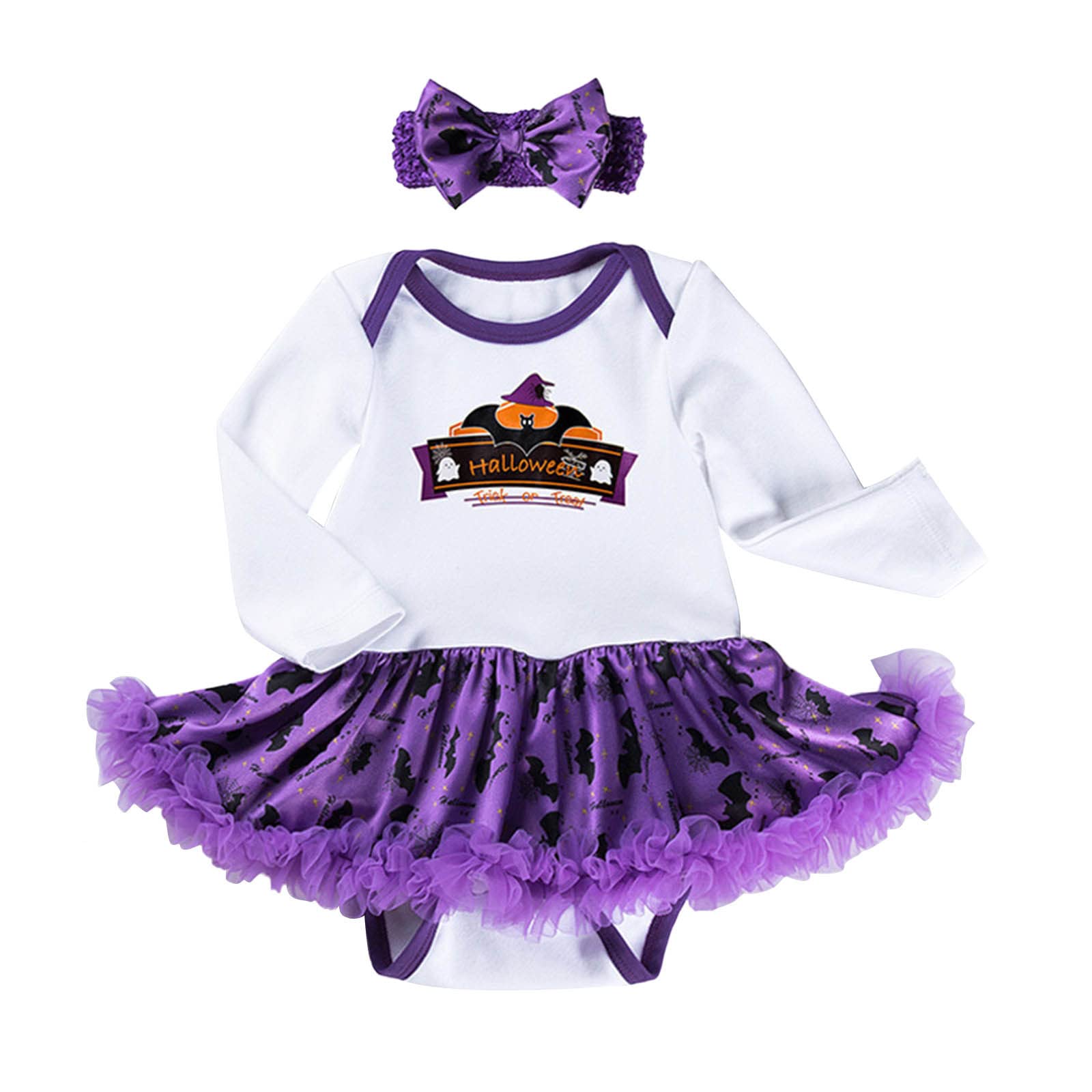 YOYORI Baby Girls Halloween Patchwork Long Sleeve Romper Dress - Newborn Infant Autumn Festival Outfit for Photo Shoots & Holiday Celebrations