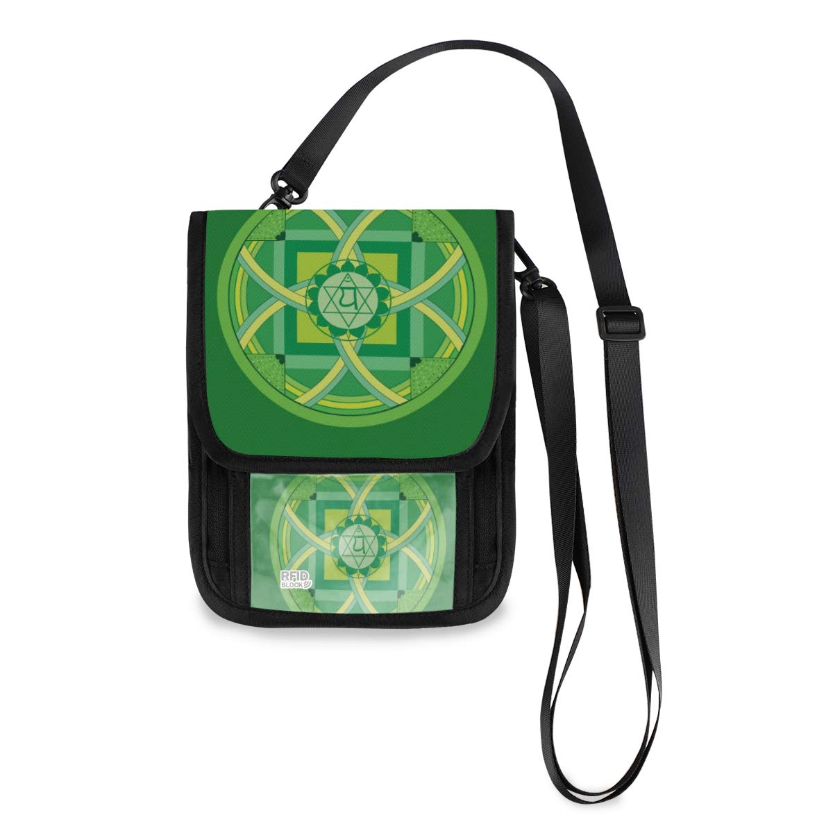 Anahata Heart Chakra Travel Neck Wallet - RFID Blocking Passport Holder & Crossbody Phone Pouch for Women & Men (Green) - Perfect for Airports, Vacations & Secure Travel Organization