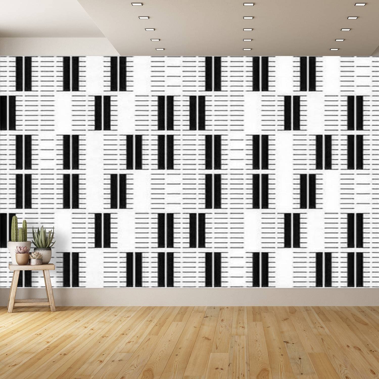 Removable Peel and Stick Wallpaper - Black & White Lines Rectangles Contemporary Design, Self-Adhesive Wallpaper for Bedroom, Kitchen, Bathroom Decor | Easy DIY Home Upgrade for Walls & Furniture