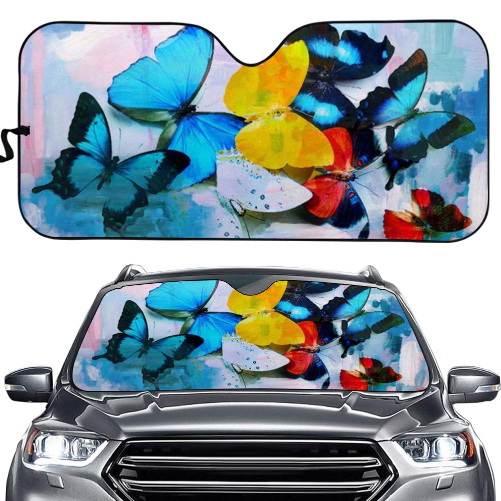 Pink Butterfly Car Sun Shade Windshield Sunshade - Universal Fit 2 Pack, Blocks Sun Glare, UV Rays & Heat - Protect Car Interior & Dashboard - Perfect for Summer, Parking & Road Trips