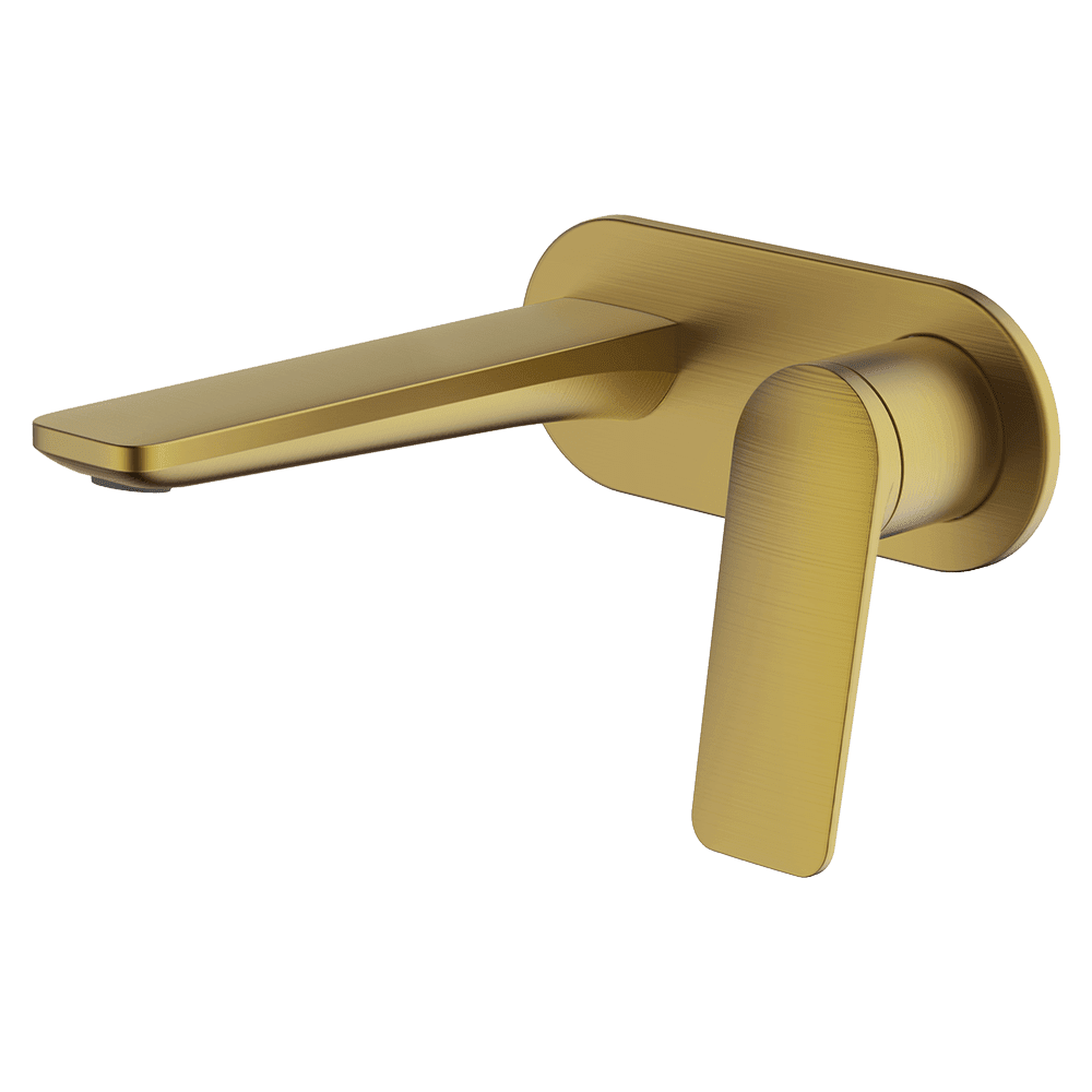 Abey Vela Wall-Mounted Bathroom Faucet Set - 165mm Brushed Brass Spout - Modern Basin Tap for Bathroom Sink - Perfect for Home, Hotel, and Spa Renovations