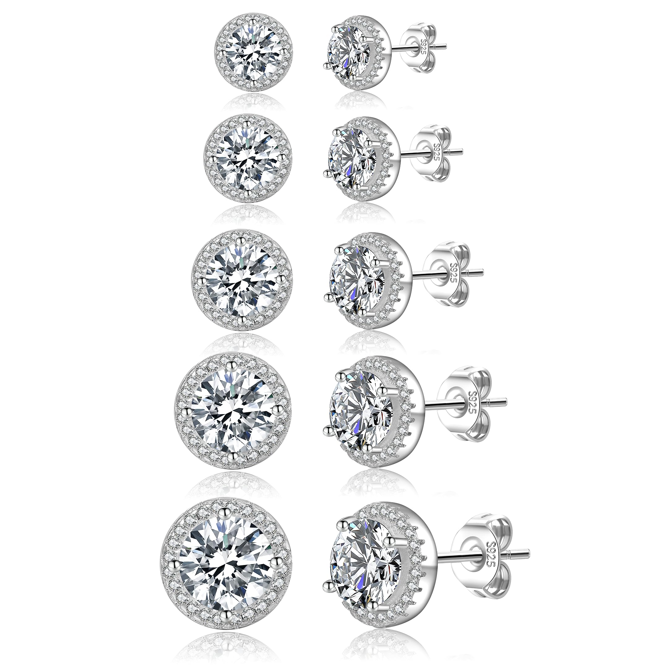 10 Pairs Sterling Silver Stud Earrings for Women - Hypoallergenic 925 Silver with 5A+ Cubic Zirconia - Dainty Cartilage Ear Studs Set | Perfect for Everyday Wear, Gifts & Special Occasions