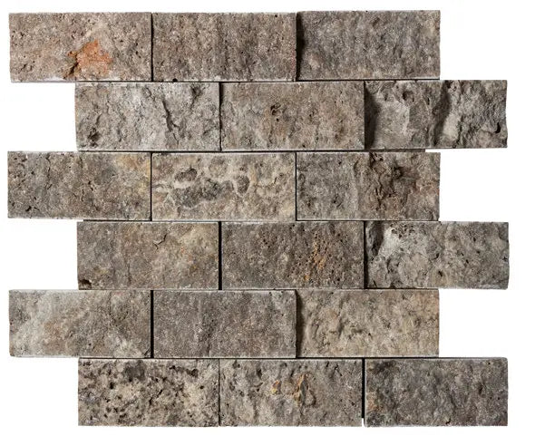 Premium Silver Travertine 2x4 Mosaic Tiles - Tumbled & Split Face Natural Stone for Bathroom, Kitchen Backsplash, and Shower Wall Decor