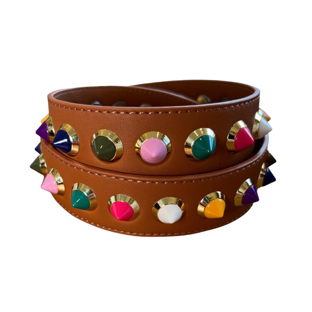 BLOC Studded Shoulder Strap for Crossbody Bags & Handbags - Brown with Multicolor Studs - Purse Strap Replacement for Women's Fashion Accessories | Perfect for Casual Outings, Shopping & Travel