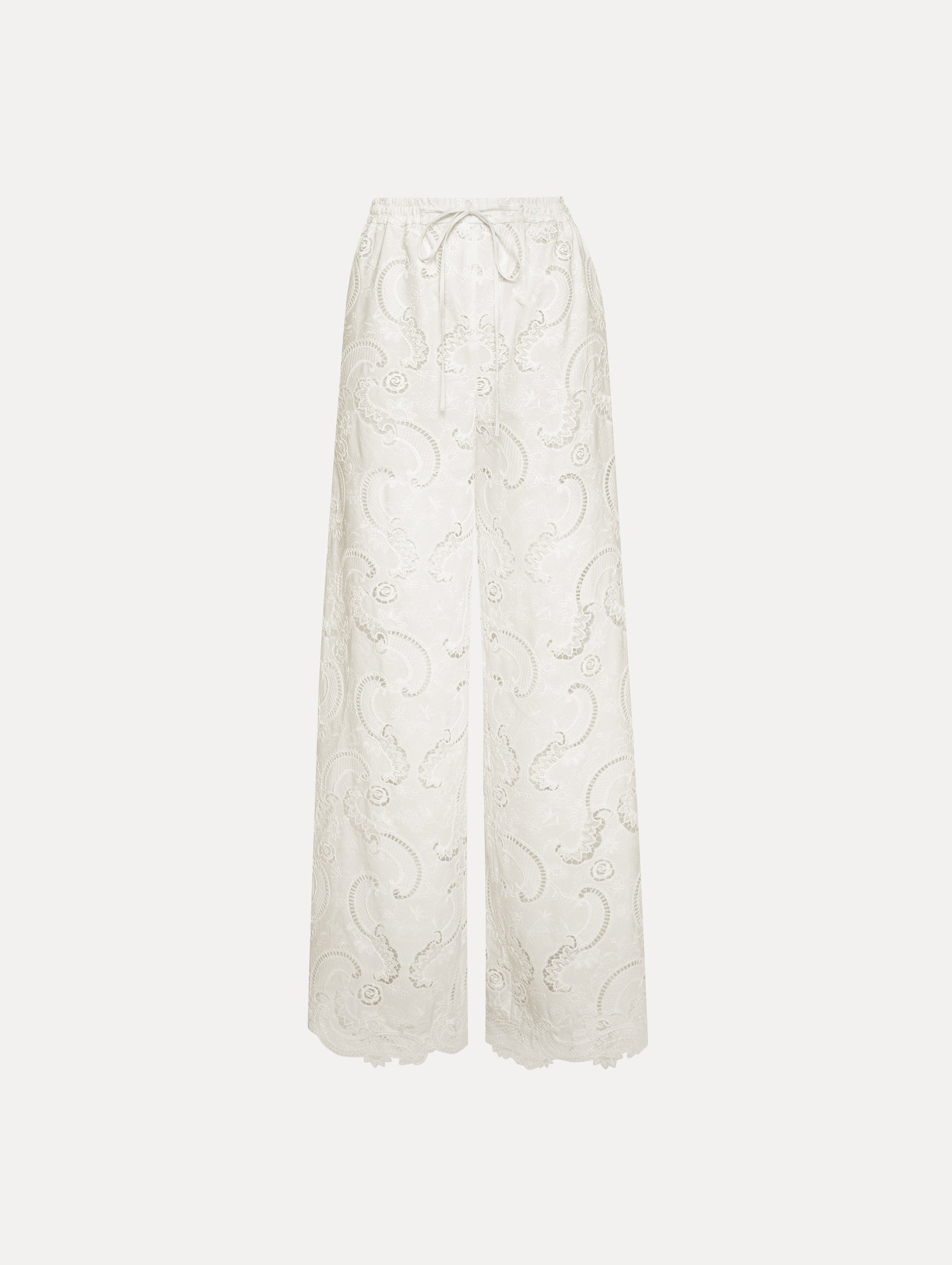 Elegant Scroll Guipure Wide Leg Pants for Women - High Waist Flowy Palazzo Trousers - Perfect for Office, Party & Special Occasions