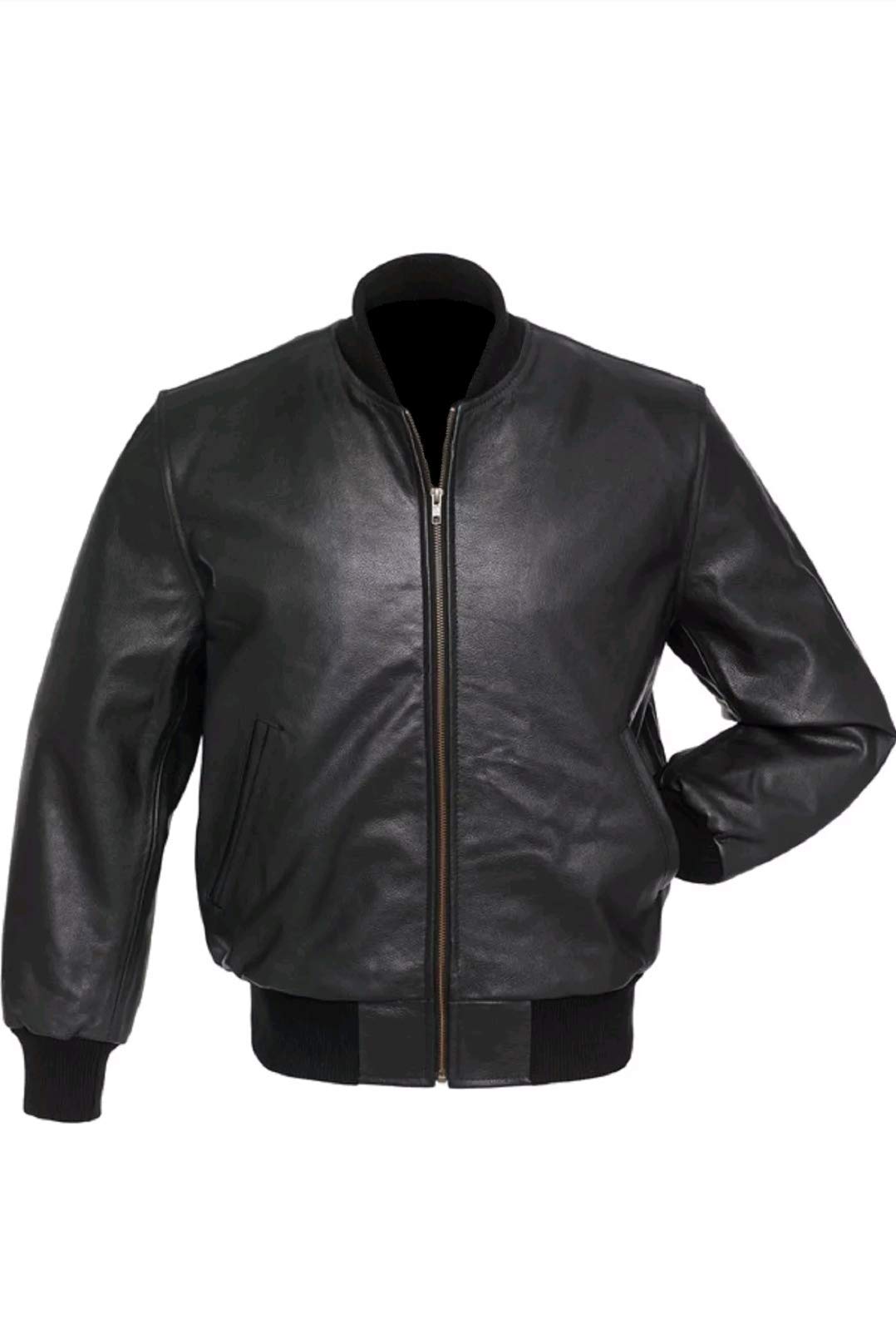 Varsity Baseball Letterman Jacket - Black Cowhide Leather Bomber Jacket with Zipper for Men | Perfect for High School, College & Casual Wear