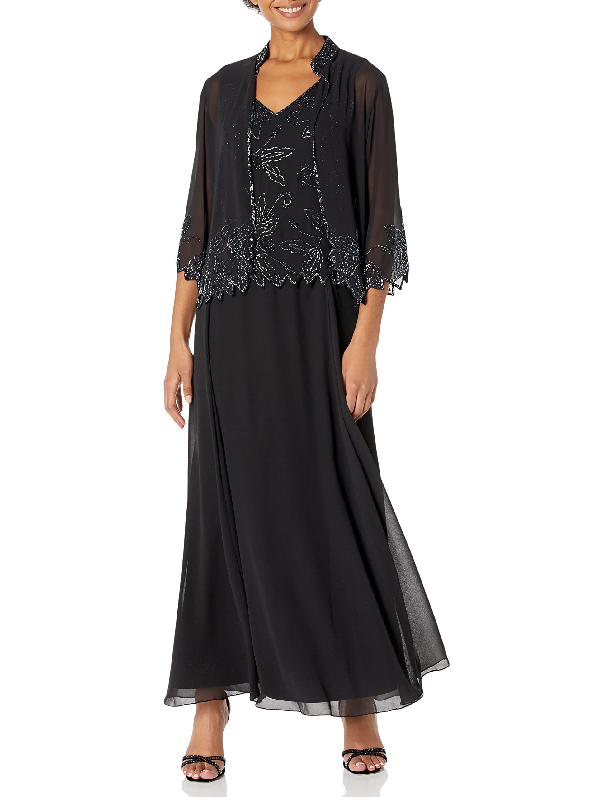 J Kara Women's Plus Size Beaded Jacket Dress for Evening Party, Wedding Guest Outfit & Special Occasions