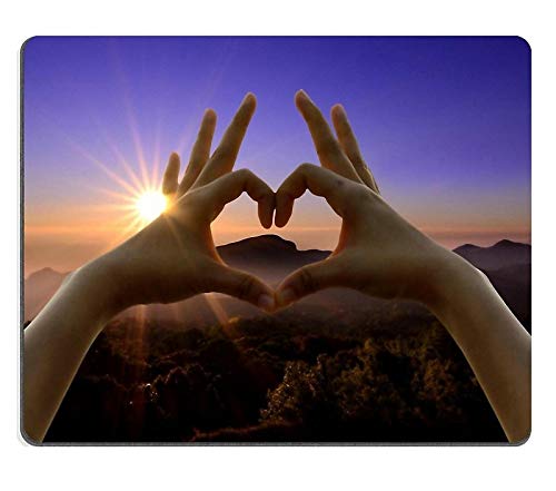17P16447 Creative Gaming Mouse Pad with Love Sign & Sunset Design - Non-Slip Natural Rubber Base for PC, Laptop, Office & Home Use