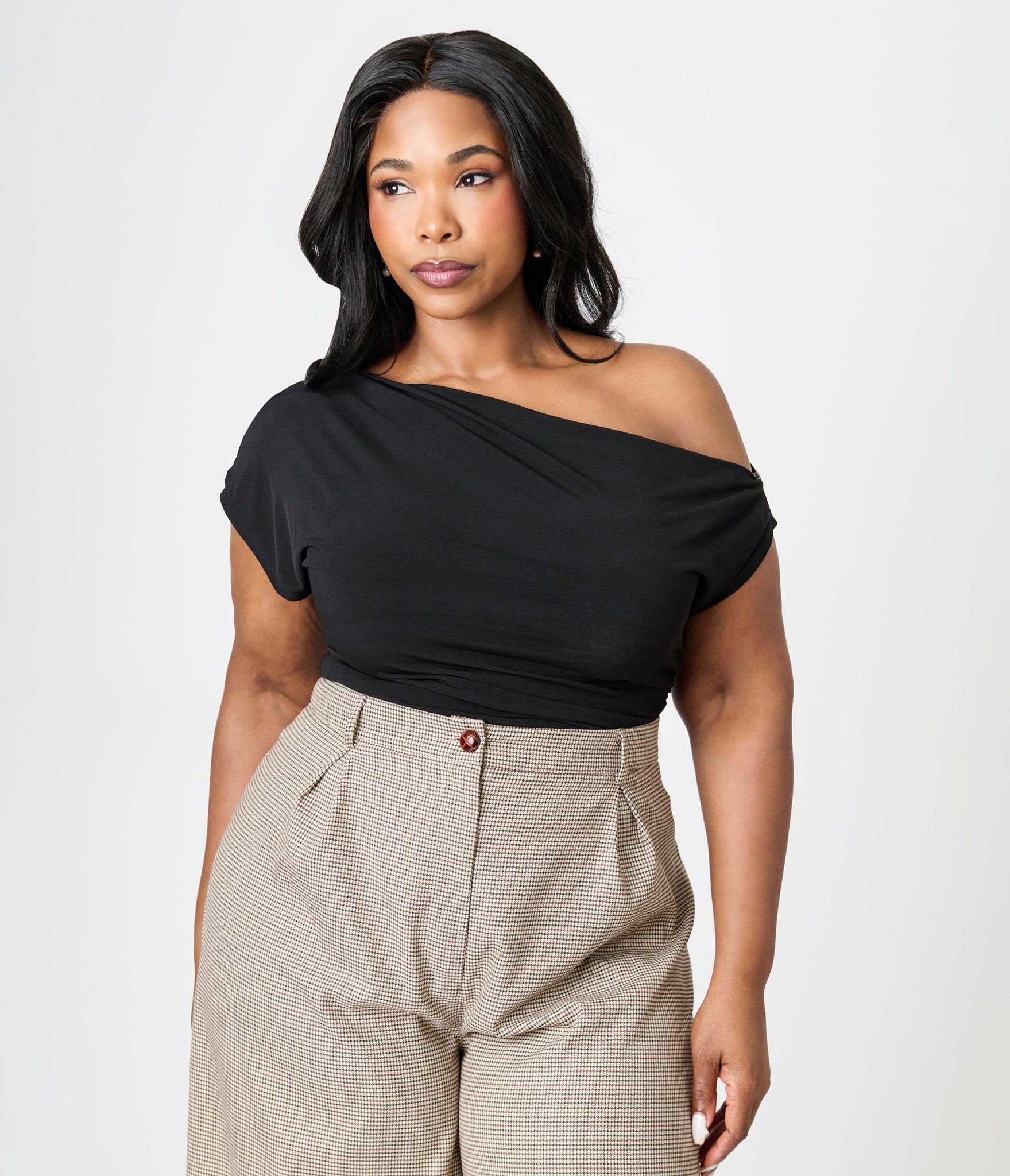 Plus Size Black Off The Shoulder Ruched Tops for Women - Stretchy Party Blouse for Date Night & Special Occasions