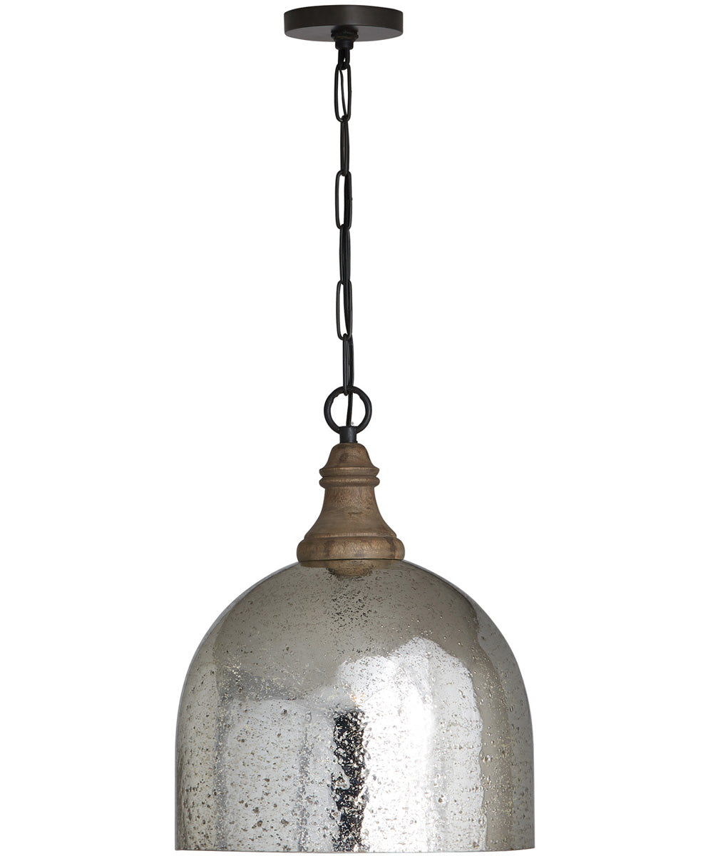 1 Light Pendant in Grey Wash & Pewter with Stone Seeded Mercury and Mango Wood - Modern Farmhouse Ceiling Light Fixture for Dining Room, Kitchen Island, or Entryway
