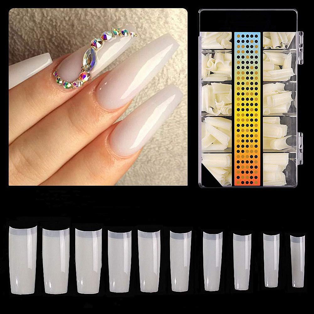 500pcs Clear Acrylic Nail Tips - Natural False Nails Half Cover for DIY Nail Art - 10 Sizes for Salon & Home Manicure - Perfect for French Tips, Extensions & Nail Enhancements