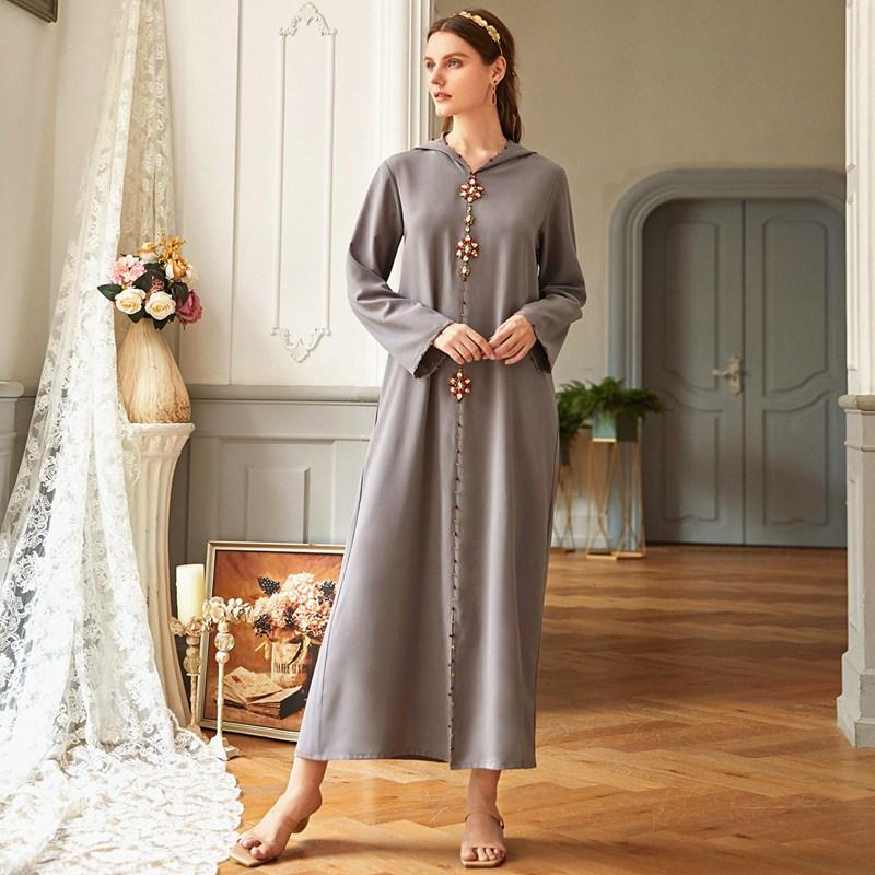 Luxury Hand-Stitched Rhinestone Abaya Kaftan Dress for Women - Elegant Jalaba Islamic Clothing for Special Occasions & Evening Events