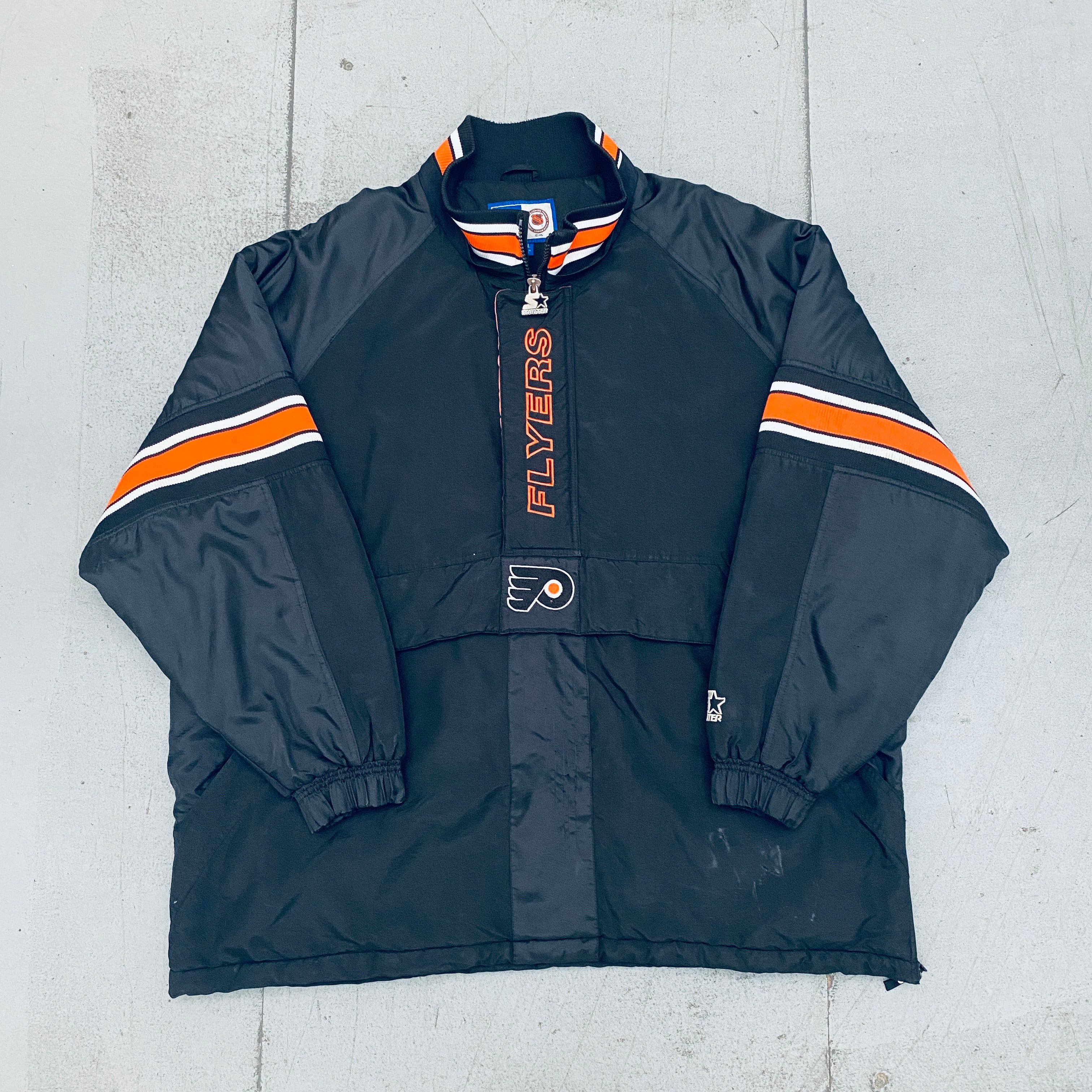Philadelphia Flyers 1990s Blackout 1/4 Zip Starter Breakaway Jacket XXXL - Vintage NHL Hockey Pullover for Men, Warm Fleece Lined Quarter-Zip Jacket for Game Day & Casual Wear