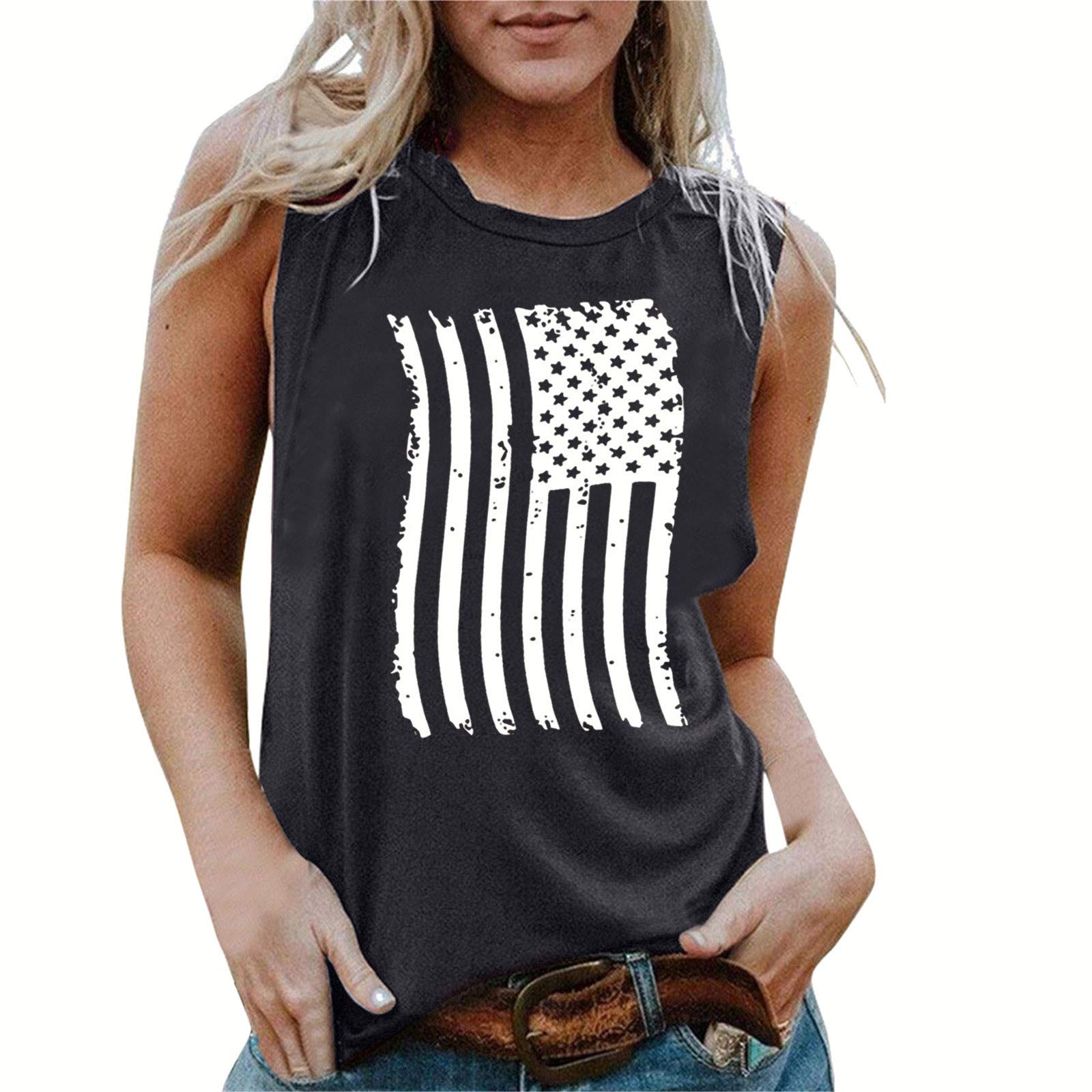 Women's Summer Tops - American Flag Graphic Tank Tops for Women | Casual Beachwear, Patriotic Outfits & Summer Fashion