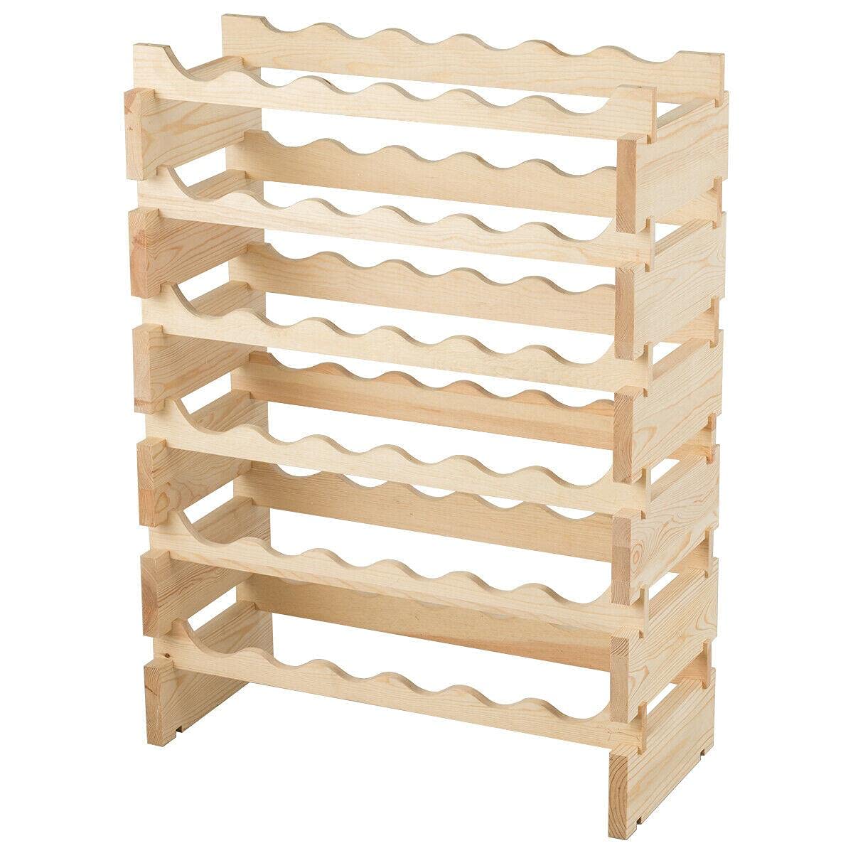Stackable 6-Tier Wooden Wine Rack - 36 Bottle Capacity Modular Wall Mount or Countertop Wine Storage Cabinet with Glass Holder | Perfect for Home Bar, Kitchen, Dining Room & Wine Cellar Organization