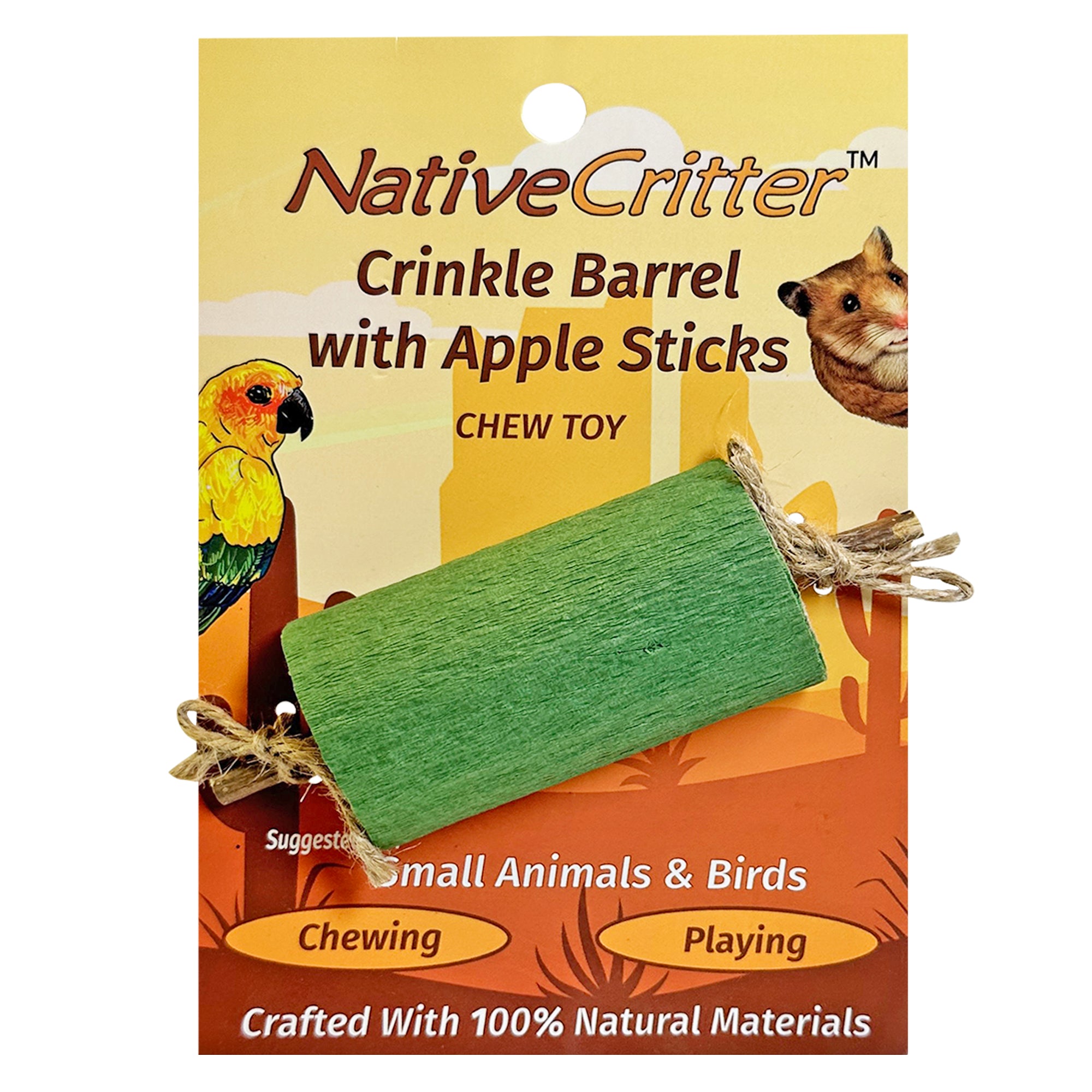 Crinkle Barrel Dog Chew Toy with Natural Apple Sticks - Fun & Safe Chewing for Puppies & Small Dogs - Perfect for Teething, Boredom Relief & Dental Health