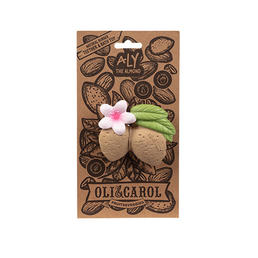 Oli & Carol Aly the Almond Natural Rubber Teether Toy for Babies - Safe & Eco-Friendly Chewing Toy for Soothing Sore Gums | Perfect for Teething Infants, Travel & On-the-Go Comfort