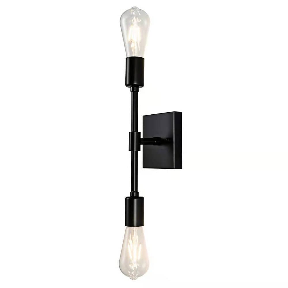 AMBAYZ 2-Light Black Wall Sconce - Retro Vanity Lighting Fixture with E27 Socket - Farmhouse Industrial Wall Lamp for Living Room, Bedroom & Bathroom Mirror Lighting - Perfect for Home Decor & Ambient Lighting